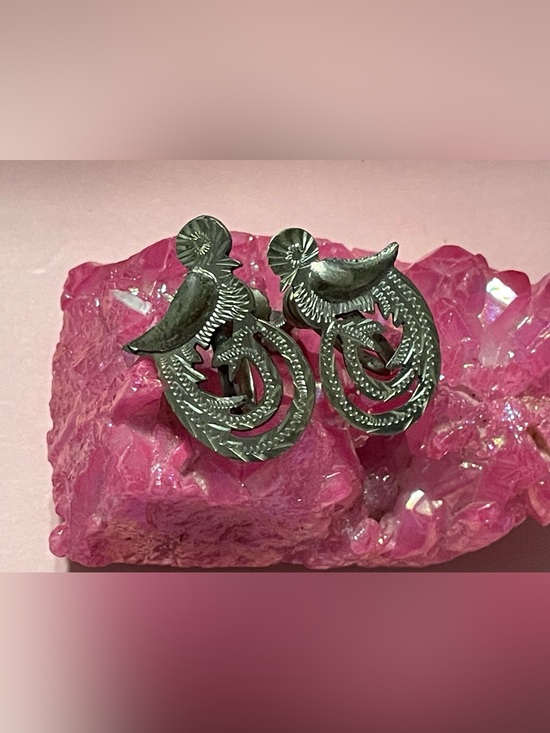 Unique Vintage Jewelry - Sterling Silver Quetzal Earrings Curled Tail Birds #7251❤️‍🔥LAST CHANCE